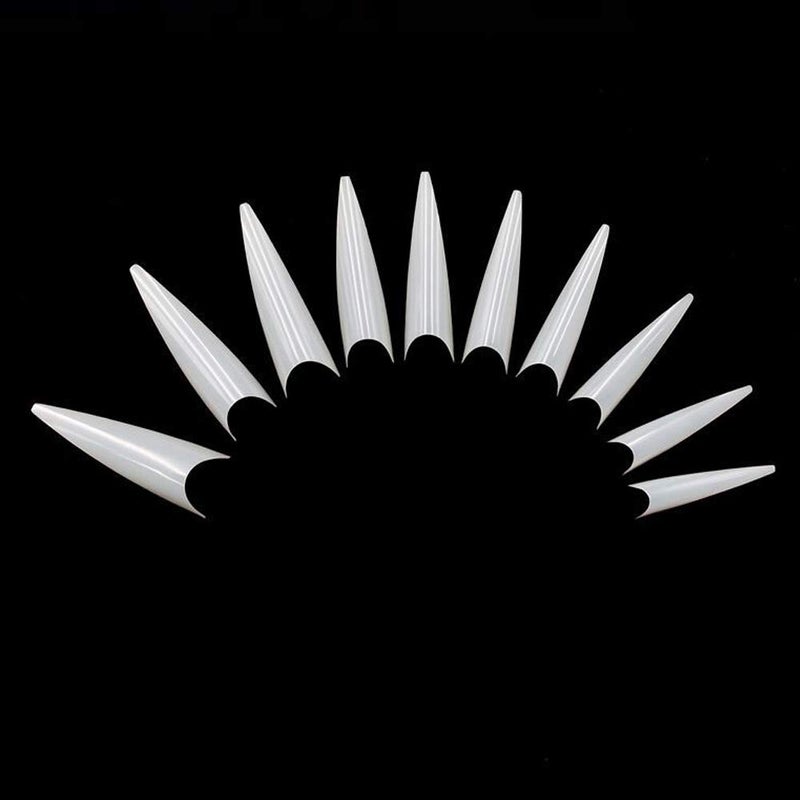 AM RONG MAGIC Long Stiletto Natural Nail Tips - Acrylic Half Cover Pointed Fake Nails, Long Claw False Artificial Tips 600pcs 10 Sizes With Box - Image 2